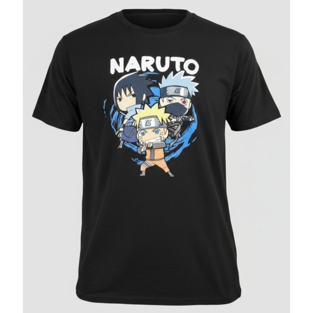Naruto Shippuden Tee Mens 2X Black Chibi Anime Graphic Streetwear Shirt